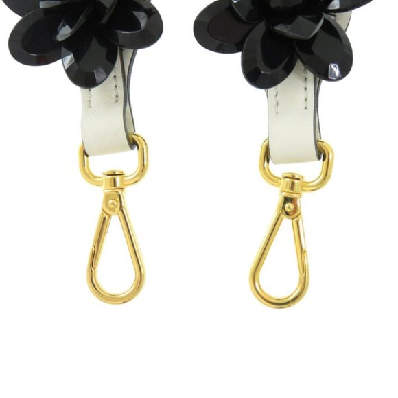 Prada Shoulder Belt White Black Flower Leather Shoulder Strap 1085 main image 5